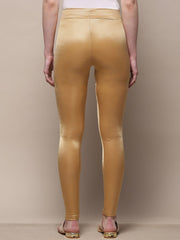 Gold Solid Nylon Elastane Leggings – Ankle Length – Slip-On