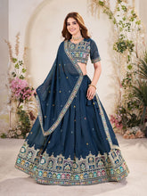 Blue & Gold Sequinned Embroidered Lehenga – V-Neck – Dupatta