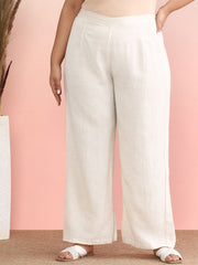 Off-White Flared Rayon Palazzos – Ethnic – Slip-On Waist