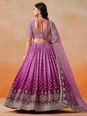 Pink Embroidered Georgette Lehenga – Mirror Work – Semi-Stitched with Dupatta