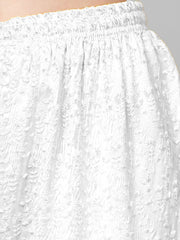 White Floral Embroidered Palazzos – Flared Fit – Knitted Rayon