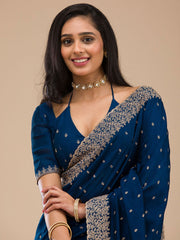 Blue Woven Art Silk Saree – Round Neck – Zari Embroidered Border