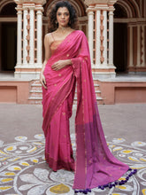 Pink & Gold Zari Cotton Saree – Woven Design – Polyester Blouse Piece