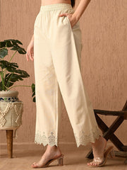 Off-White Cotton Palazzos – Wide Leg – Elastic Waist