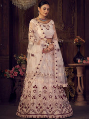 Pink Thread Work Embroidered Lehenga – Round Neck – Dupatta