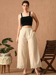 Off-White Cotton Palazzos – Wide Leg – Elastic Waist
