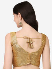 Gold Embroidered Georgette Blouse – Sweetheart Neck – Sequinned