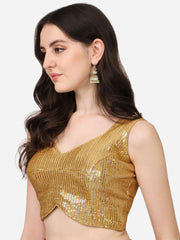 Gold Embroidered Georgette Blouse – Sweetheart Neck – Sequinned