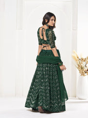 Green Sequinned Embroidered Lehenga – Round Neck – Dupatta Included