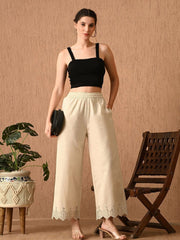 Off-White Cotton Palazzos – Wide Leg – Elastic Waist