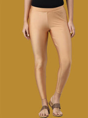 Bronze Solid Shimmer Nylon Leggings – Ankle Length – Slip-On