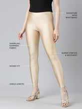 Beige Solid Shimmer Nylon Elastane Leggings – Ankle Length – Slip-On