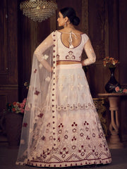 Pink Thread Work Embroidered Lehenga – Round Neck – Dupatta