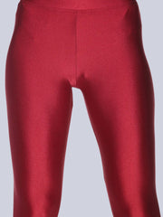 Red Solid Nylon Blend Leggings – Ankle Length – Shimmer Finish