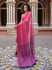 Pink & Gold Zari Cotton Saree – Woven Design – Polyester Blouse Piece