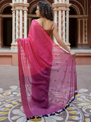 Pink & Gold Zari Cotton Saree – Woven Design – Polyester Blouse Piece