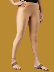 Bronze Solid Shimmer Nylon Leggings – Ankle Length – Slip-On