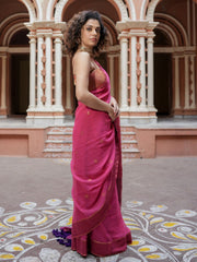 Pink & Gold Zari Cotton Saree – Woven Design – Polyester Blouse Piece