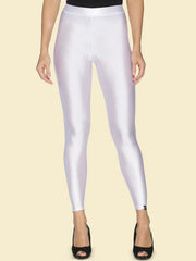 White Solid Shimmer Nylon Elastane Leggings – Ankle Length – Slip-On