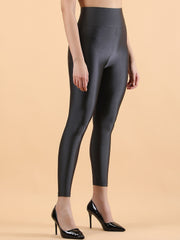 Black Shimmer Nylon Ankle-Length Leggings – Slip-On – Solid