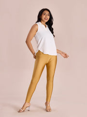 Gold Shimmer Ankle-Length Leggings – Slim Fit – Slip-On