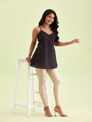 Gold Shimmer Ankle-Length Leggings – Slip-On – Elastic Waist