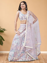 Lavender & Pink Embroidered Net Lehenga – Sequinned – Semi-Stitched with Dupatta