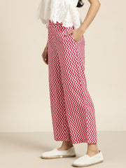 Pink Cotton Ethnic Print Palazzos – Straight Fit – Slip-On Waist