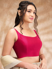 Pink Solid Taffeta Silk Blouse – Round Neck – Padded