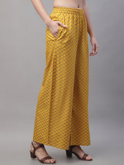 Yellow & Blue Checked Rayon Palazzos – Flared Fit – Elastic Waist