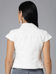 White Cotton Crop Denim Shrug – Open Front – Short Sleeves