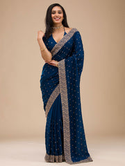 Blue Woven Art Silk Saree – Round Neck – Zari Embroidered Border