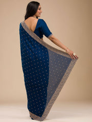 Blue Woven Art Silk Saree – Round Neck – Zari Embroidered Border