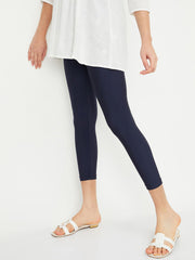 Navy Blue Shimmer Cotton Spandex Leggings – Ankle Length – Solid