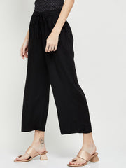 Black Knitted Rayon Palazzos – Straight Fit – Sheer with Lining