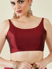 Maroon Solid Viscose Rayon Saree Blouse – Round Neck – Sleeveless