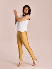 Gold Shimmer Ankle-Length Leggings – Slim Fit – Slip-On