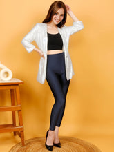 Navy Blue Shimmer Nylon Elastane Leggings – Mid Waist – Glossy Finish