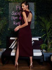 Black Sheath Nylon Midi Dress – Round Neck – Sequined