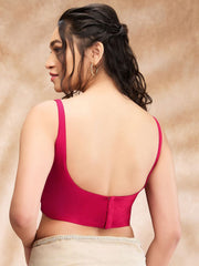 Pink Solid Taffeta Silk Blouse – Round Neck – Padded