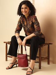 Multicolor Ethnic Print Cotton Kurta – Straight Fit – Band Collar