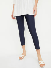 Navy Blue Shimmer Cotton Spandex Leggings – Ankle Length – Solid