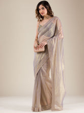 Grey Embellished Tissue Saree – Embellished Border – Beads and Stones