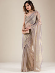 Grey Embellished Tissue Saree – Embellished Border – Beads and Stones