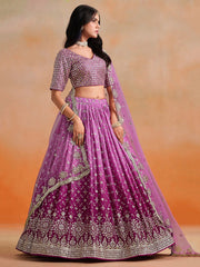 Pink Embroidered Georgette Lehenga – Mirror Work – Semi-Stitched with Dupatta