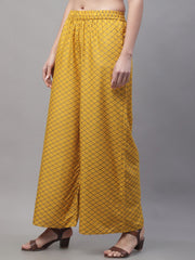 Yellow & Blue Checked Rayon Palazzos – Flared Fit – Elastic Waist