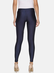 Navy Blue Solid Nylon Elastane Leggings – Ankle Length – Shimmer Finish