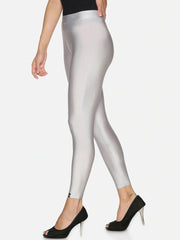 Silver Skinny Fit Nylon Elastane Leggings – Ankle Length – Shimmer Fabric
