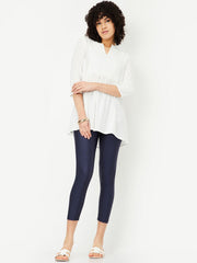 Navy Blue Shimmer Cotton Spandex Leggings – Ankle Length – Solid