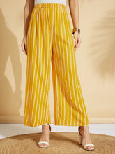 Mustard Yellow Printed Rayon Palazzos – Wide Leg – Elastic Waist